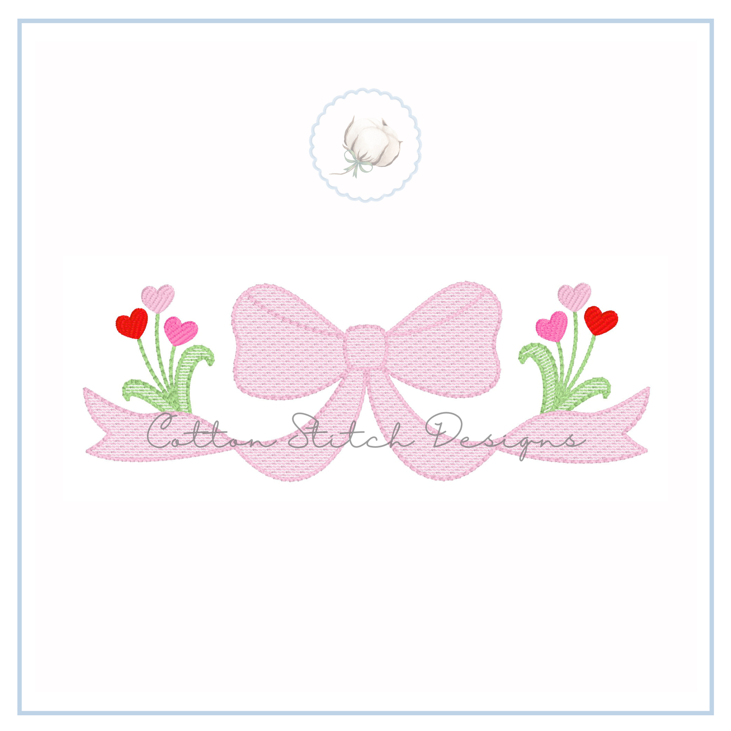 Valentine Heart Tulip Bow Sketch Embroidery Design