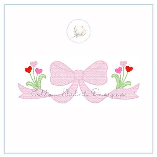 Valentine Heart Tulip Bow Sketch Embroidery Design