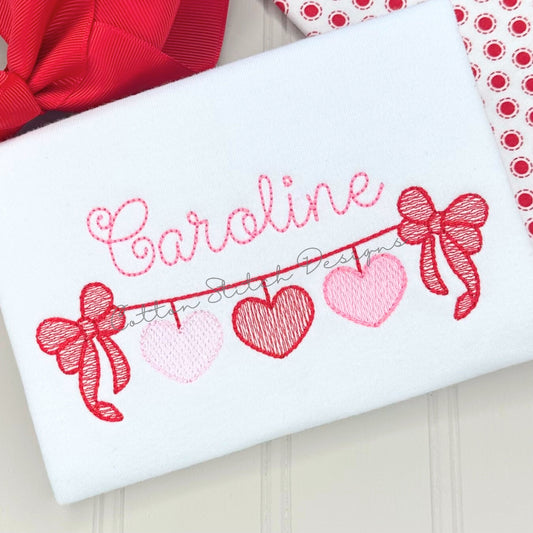 Heart Bow Swag Sketch Embroidery Design