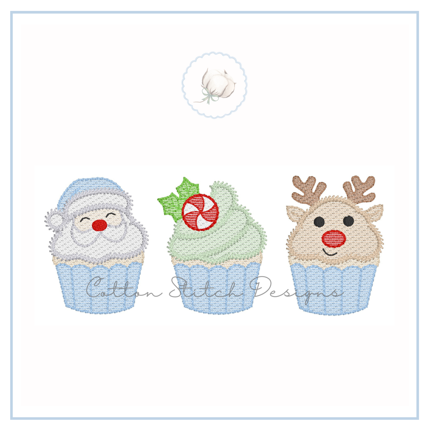 Holiday Cupcake Trio Sketch Embroidery Design