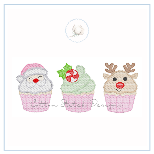 Holiday Cupcake Trio Sketch Embroidery Design
