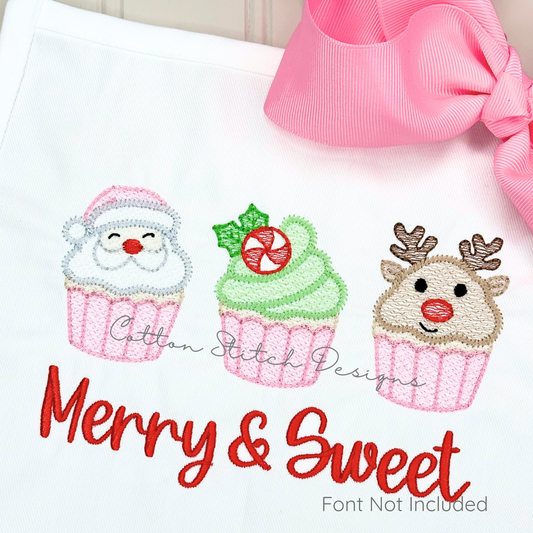 Holiday Cupcake Trio Sketch Embroidery Design