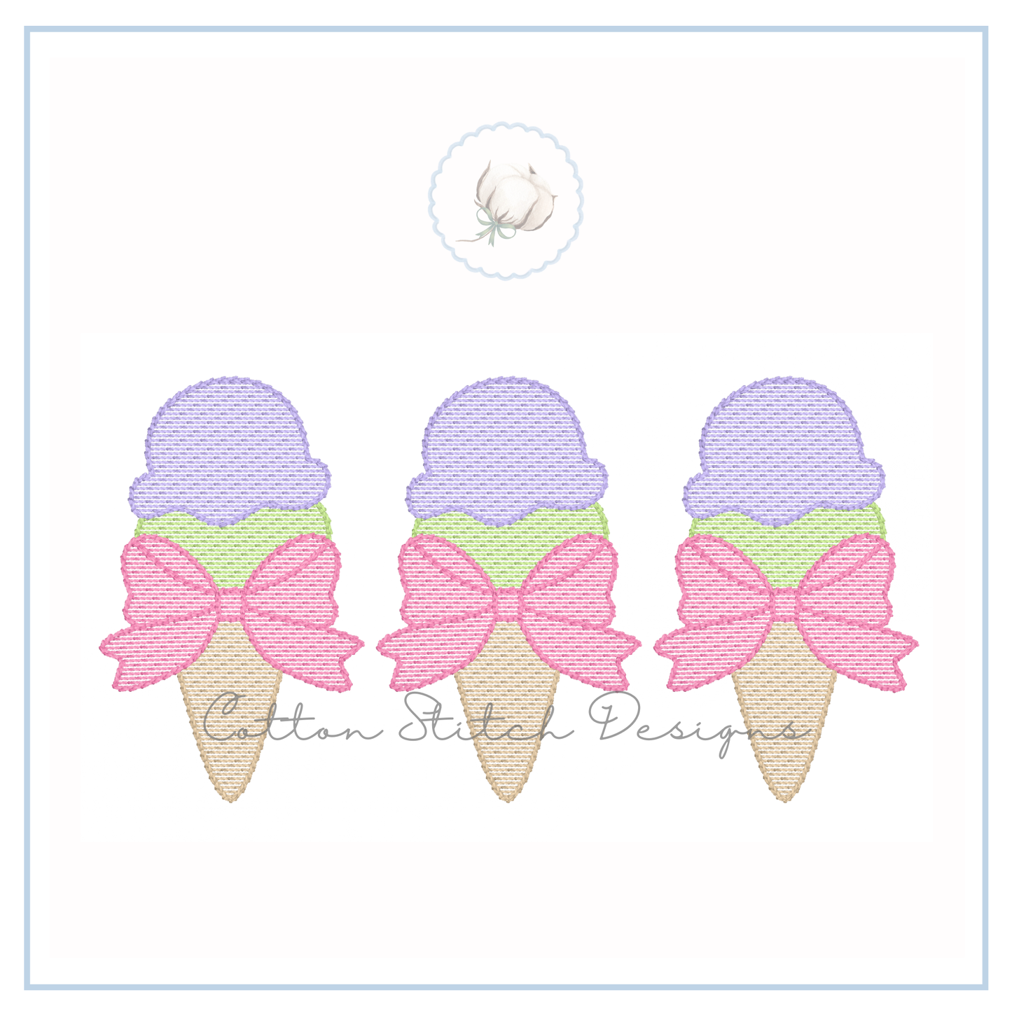 Ice Cream Bow Trio Embroidery Design