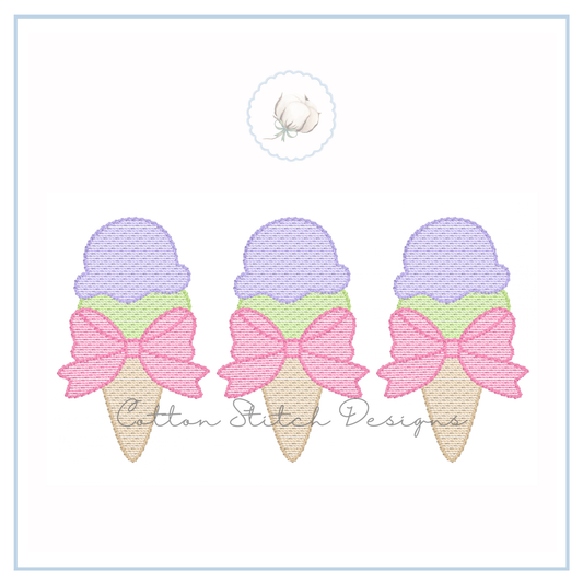 Ice Cream Bow Trio Embroidery Design