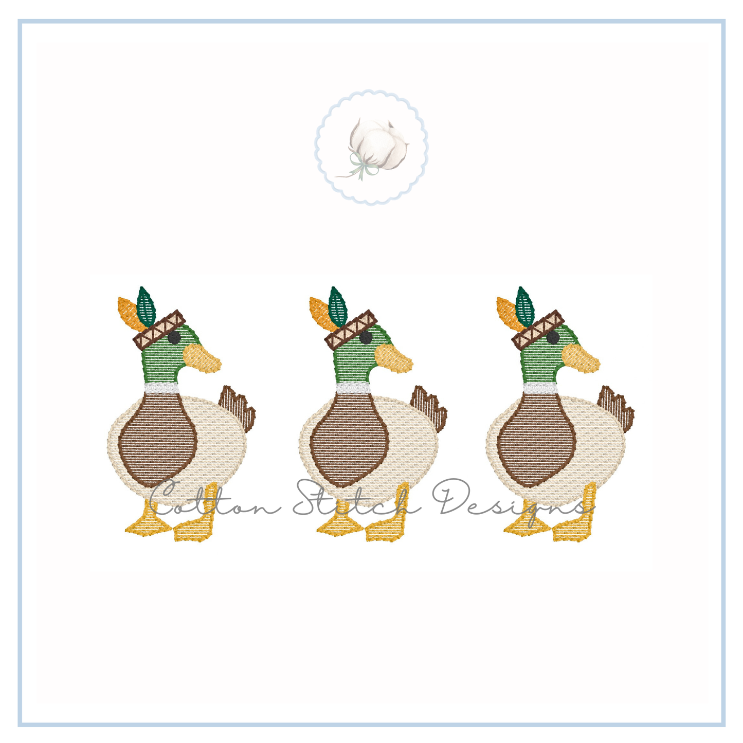 Thanksgiving Indian Mallard Duck Trio Embroidery Design