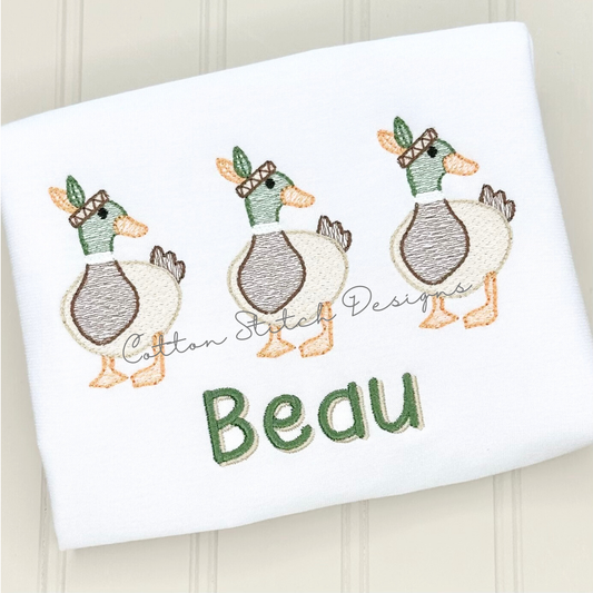 Thanksgiving Indian Mallard Duck Trio Embroidery Design