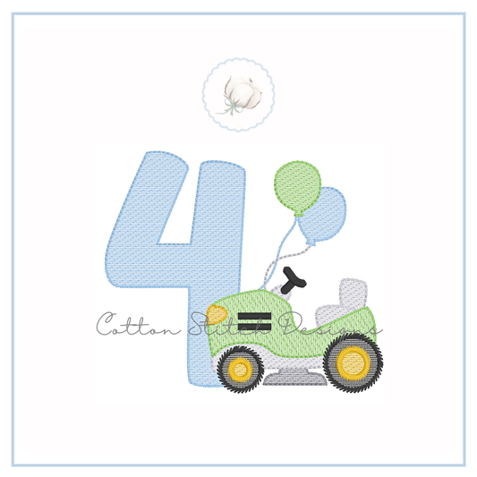 Lawnmower Number Four Embroidery Design