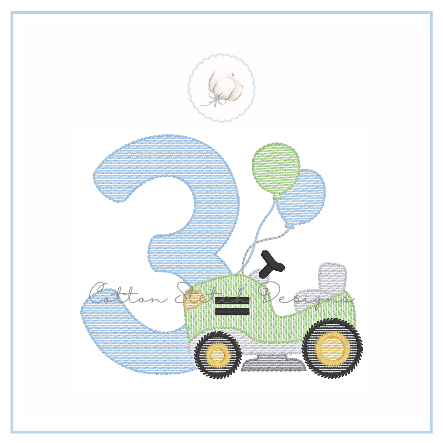 Lawnmower Number Three Embroidery Design