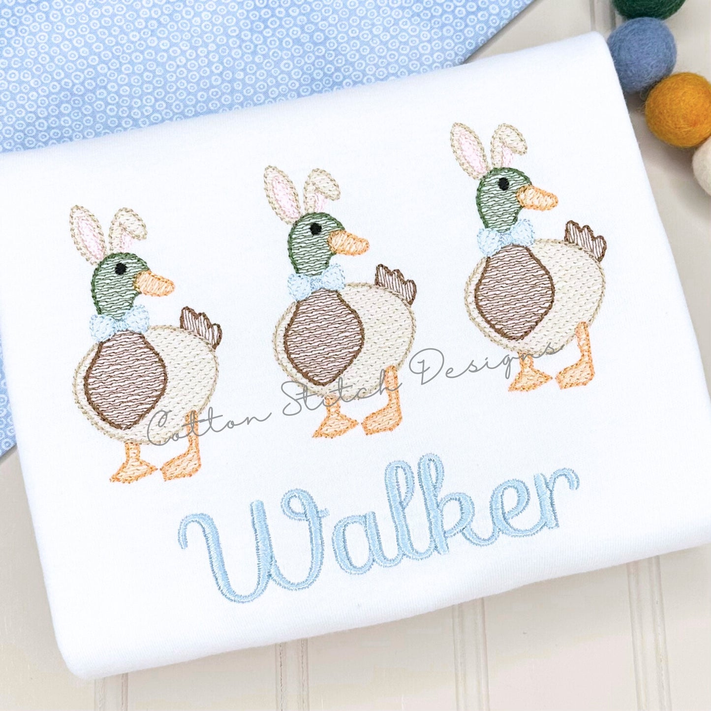 Easter Mallard Bunny Ear Embroidery Design