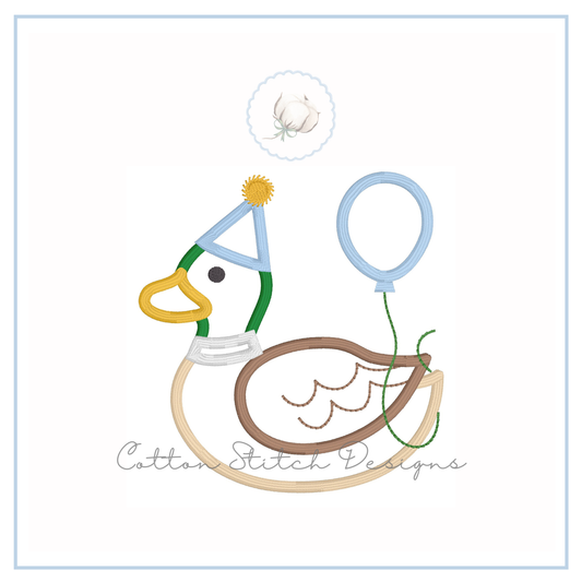 Mallard Duck Birthday Applique Embroidery Design