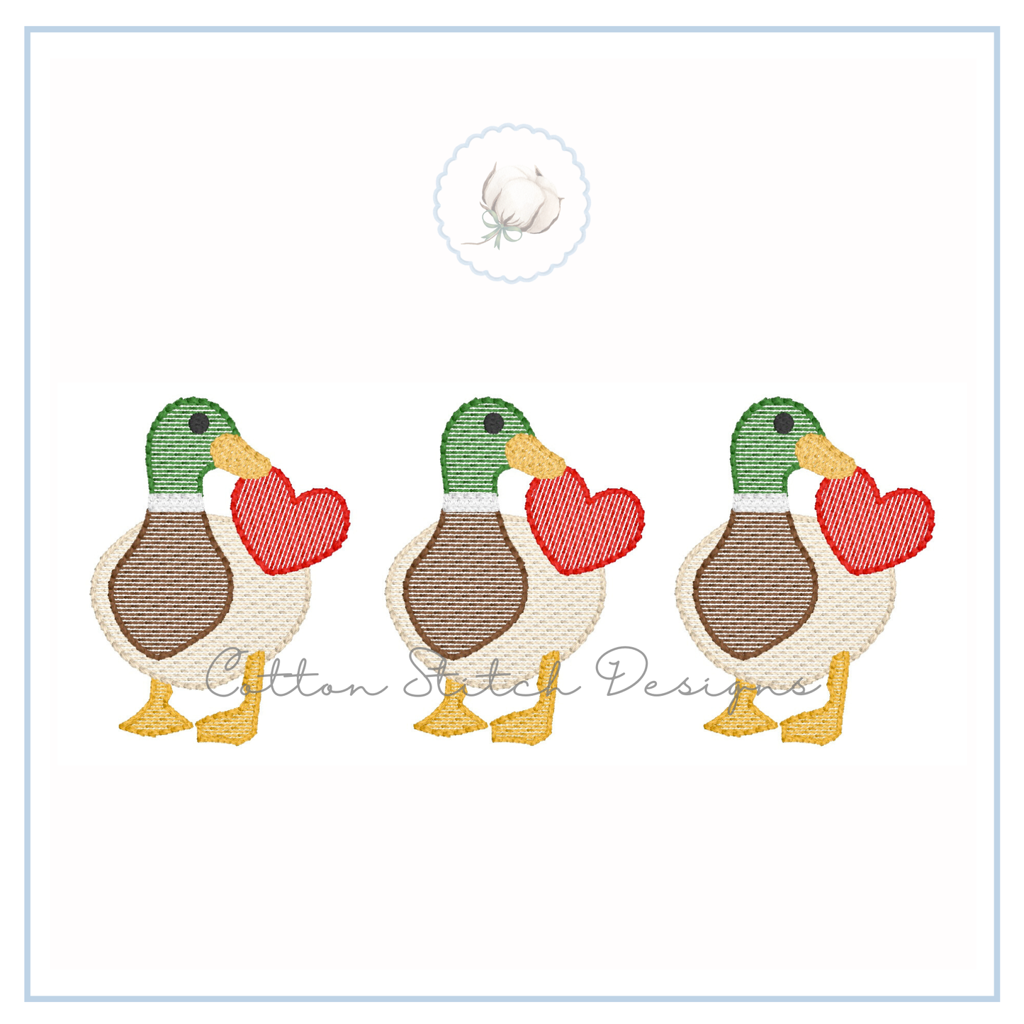 Valentine Mallard Duck Heart Trio Embroidery Design