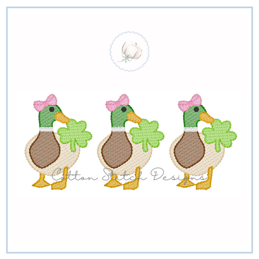 Mallard Shamrock Duck Bow Trio Embroidery Design