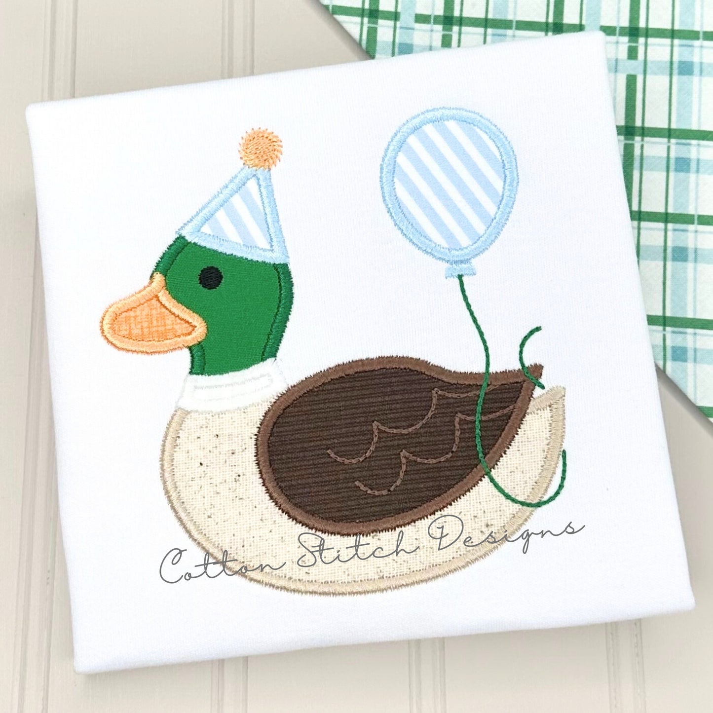 Mallard Duck Birthday Applique Embroidery Design