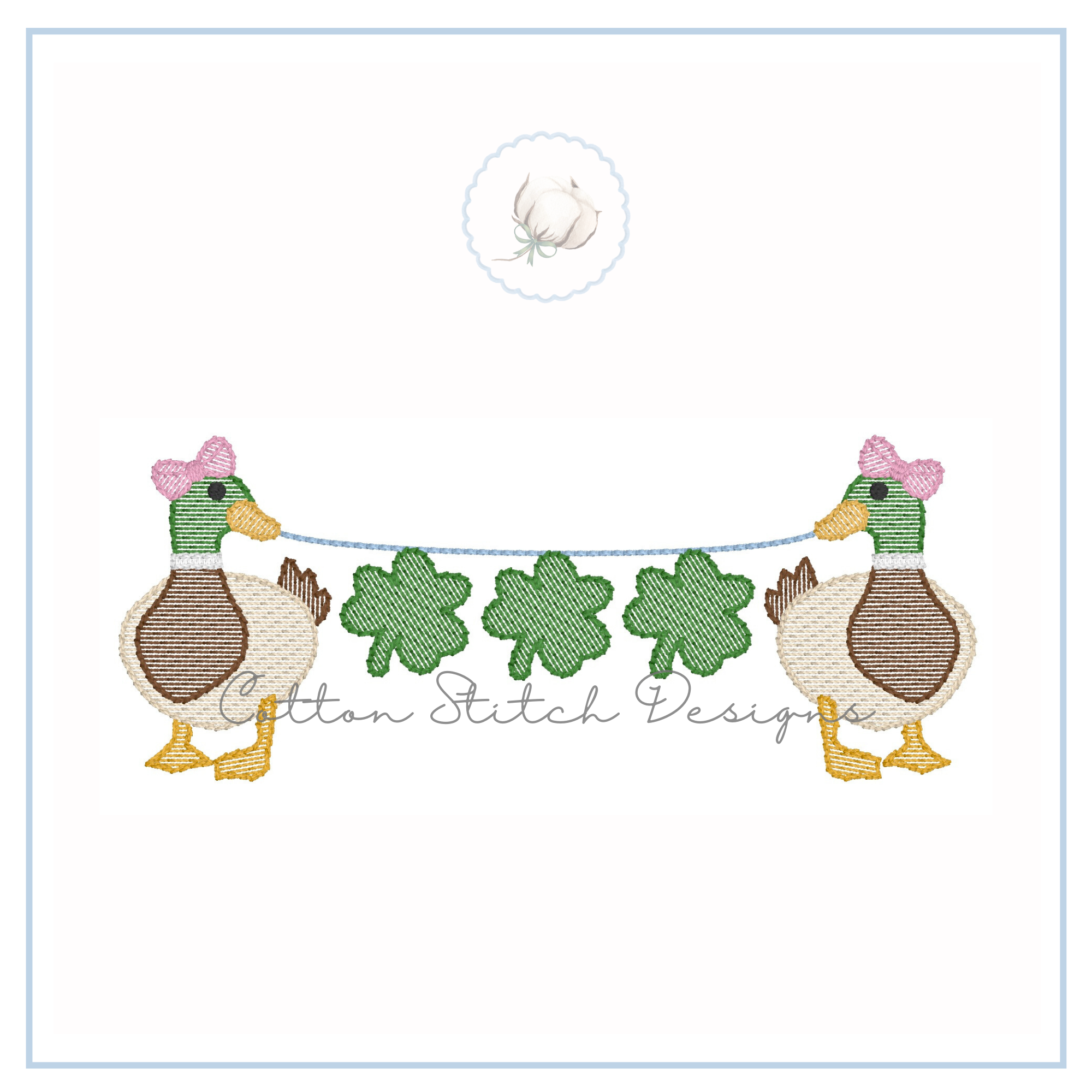 Mallard Bow Shamrock String Embroidery Design – Cotton Stitch Designs