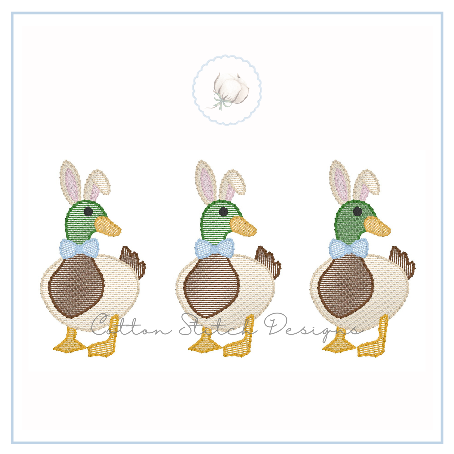 Easter Mallard Bunny Ear Embroidery Design