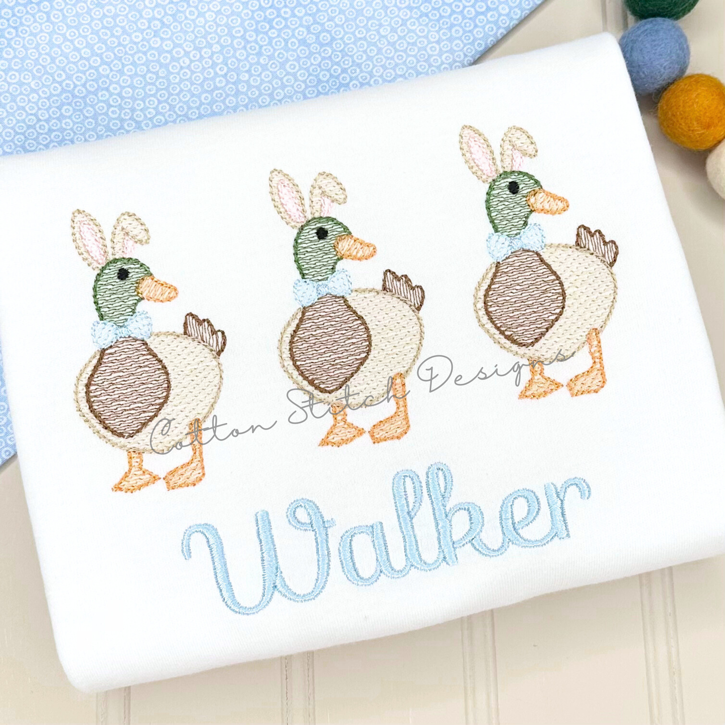 Easter Mallard Bunny Ear Embroidery Design