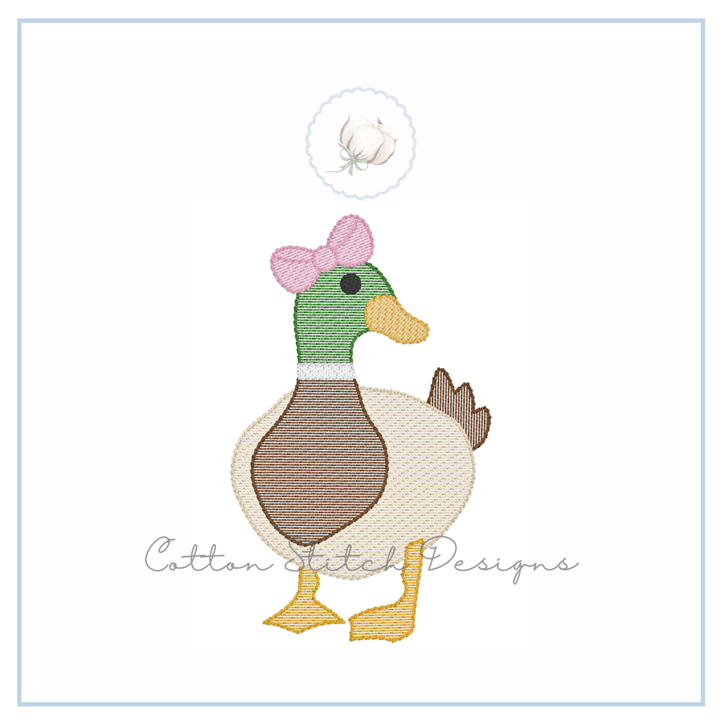Mallard Duck Bow Embroidery Design