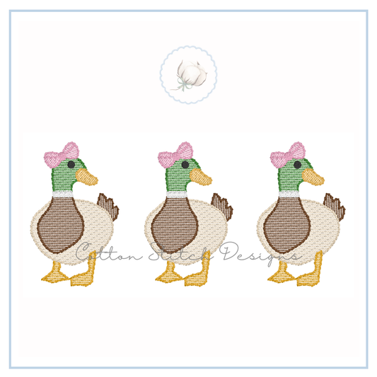 Mallard Duck Trio with Bows Embroidery Design