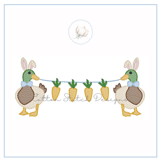 Easter Mallard Duck Bunny Ears with Carrots Embroidery Design