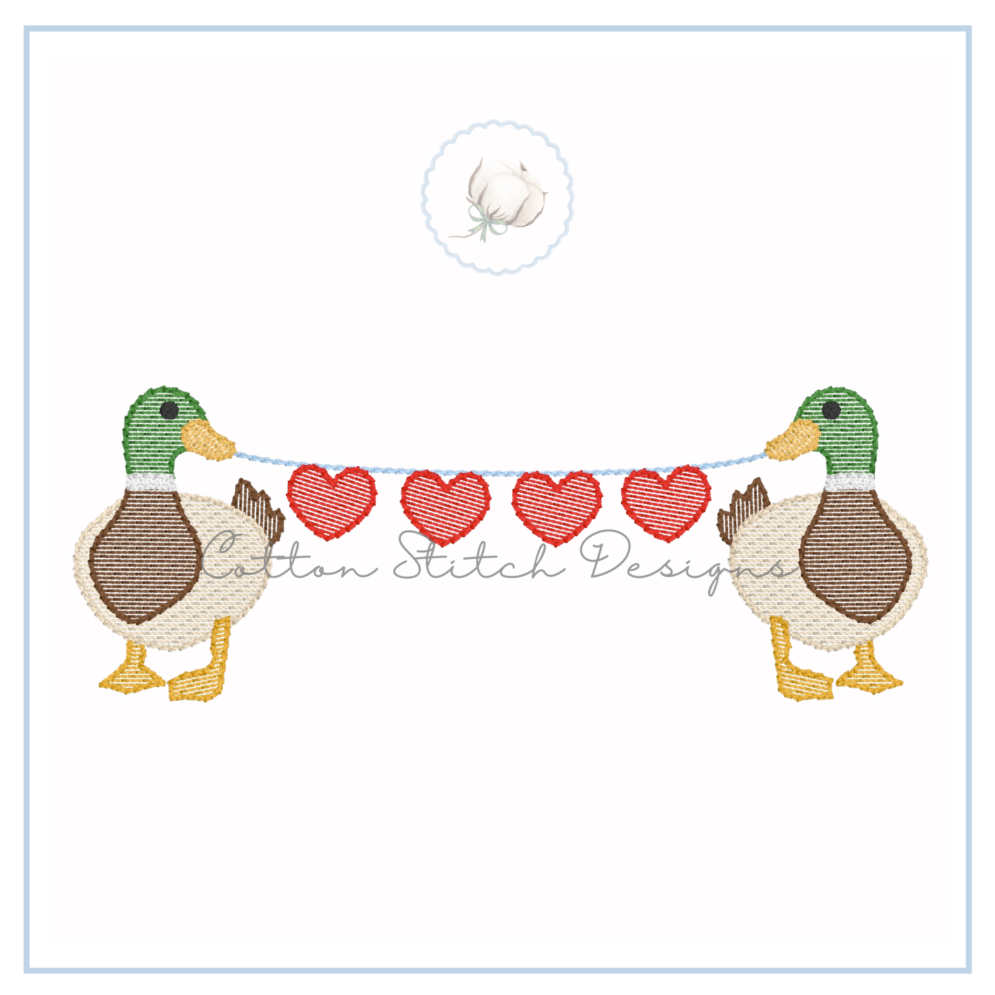Mallards Holding Hearts Embroidery Design