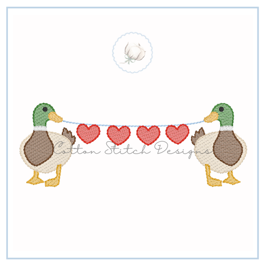 Mallards Holding Hearts Embroidery Design