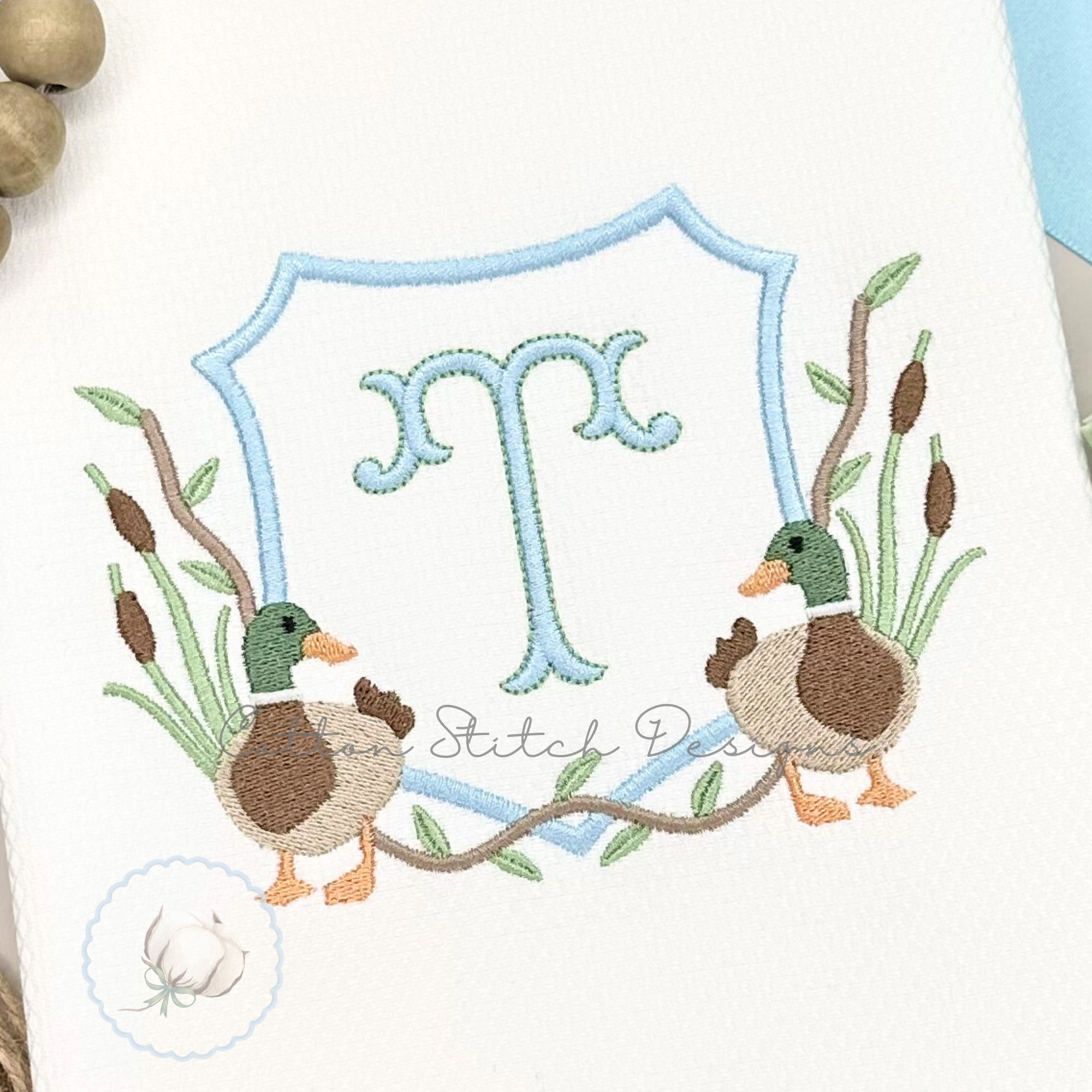 Mallard Duck Monogram Crest Embroidery Design – Cotton Stitch Designs