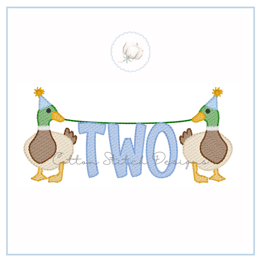 Mallard Ducks Holding Two Embroidery Design