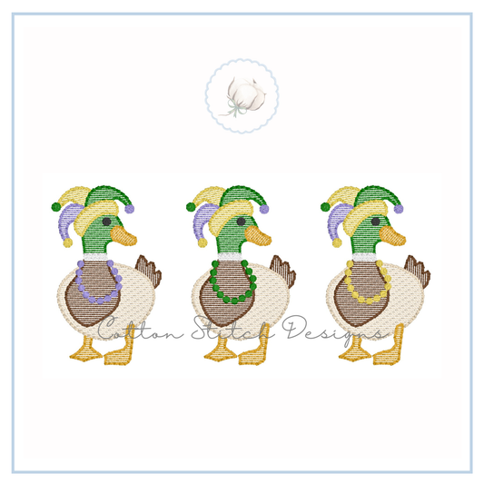 Mardi Gras Mallard Duck Trio Embroidery Design
