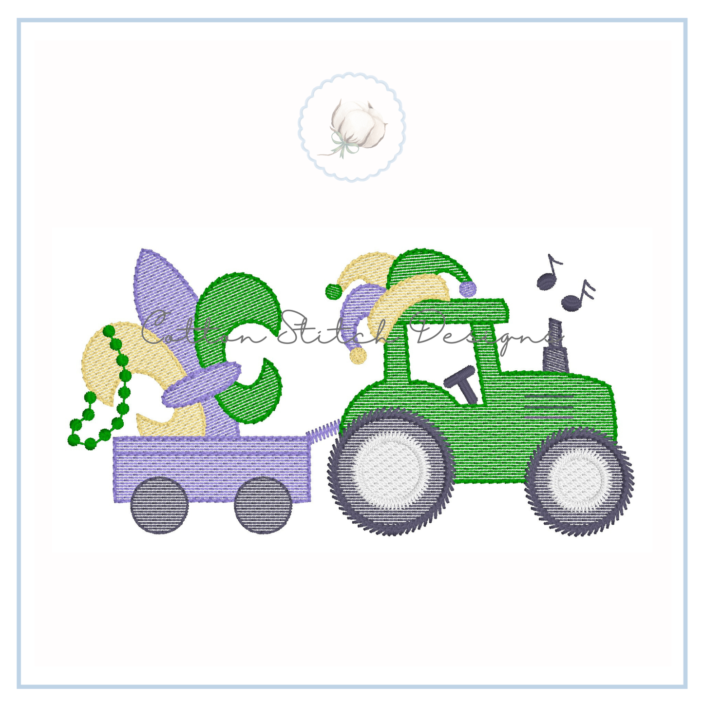 Mardi Gras Tractor Sketch Embroidery Design