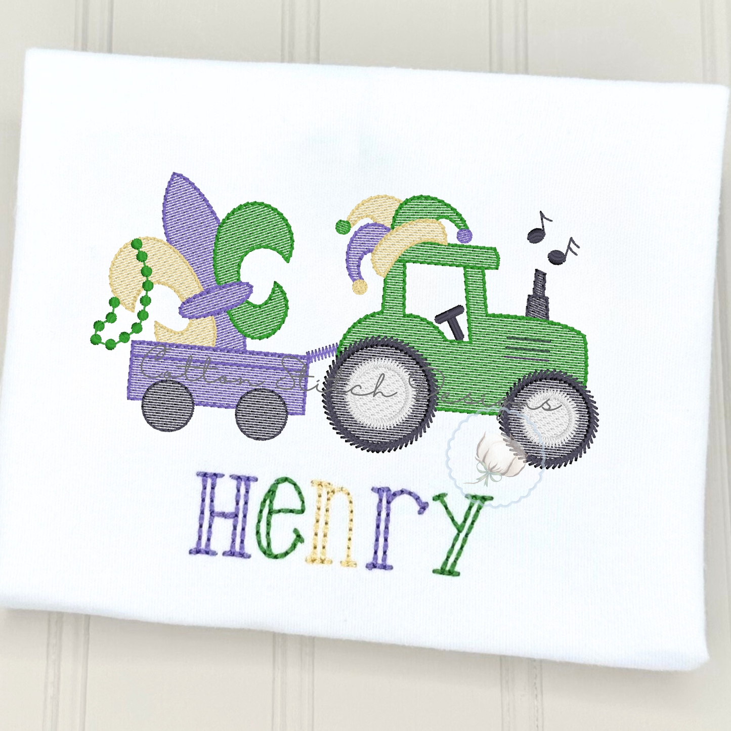 Mardi Gras Tractor Sketch Embroidery Design