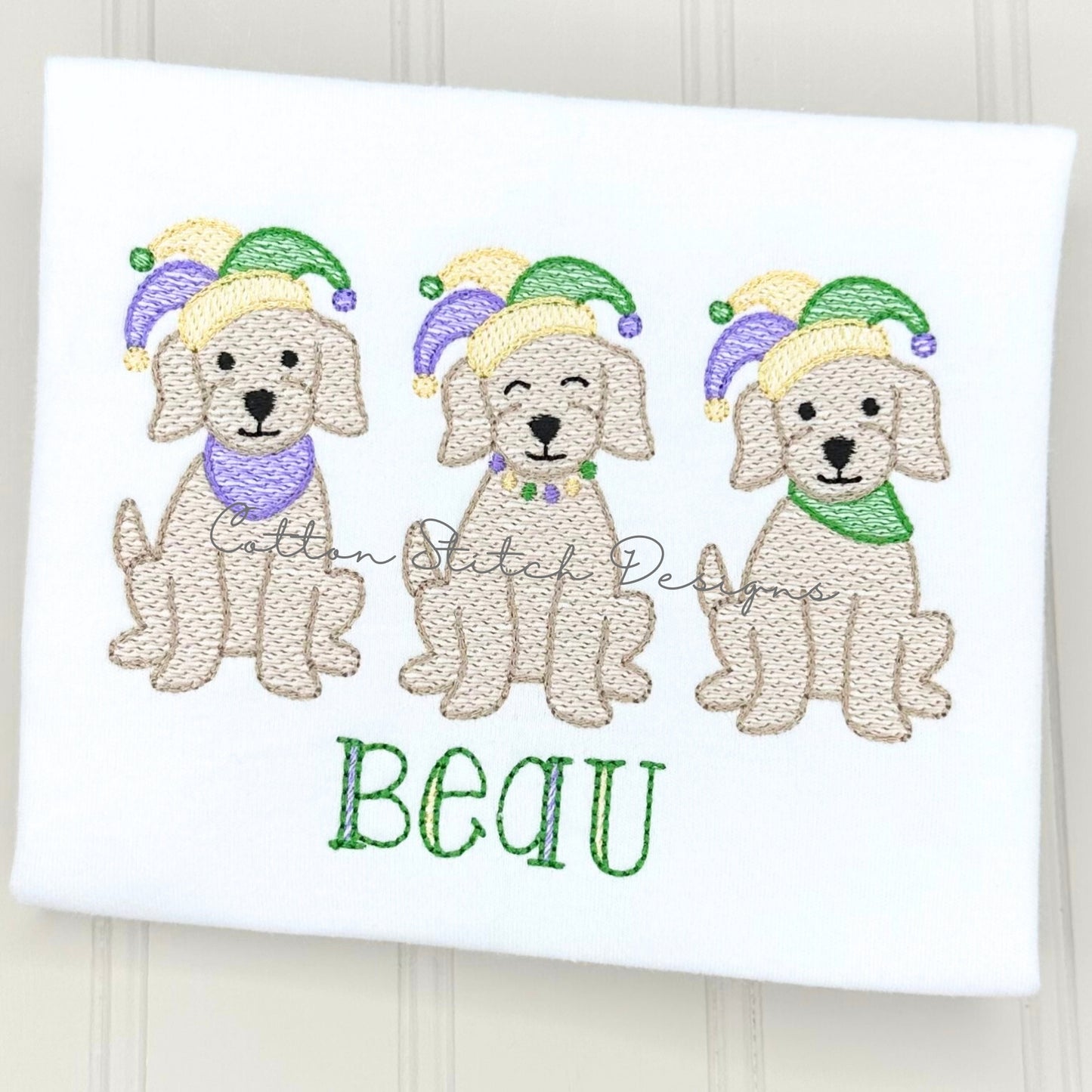 Mardi Gras Puppy Trio Embroidery Design
