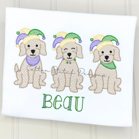 Mardi Gras Puppy Trio Embroidery Design