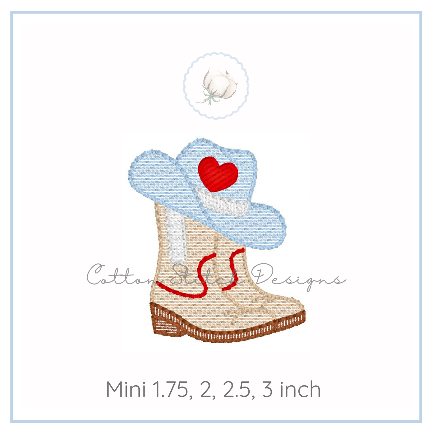 Mini Cowboy Boots and Heart Hat Sketch Embroidery Design