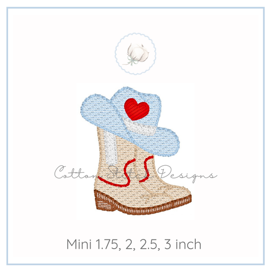 Mini Cowboy Boots and Heart Hat Sketch Embroidery Design