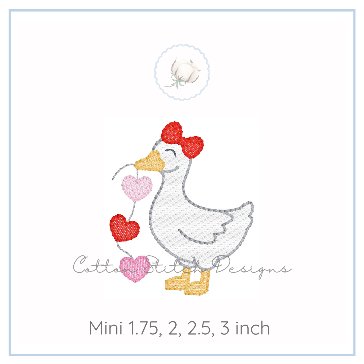Mini Goose with Heart String Sketch Embroidery Design
