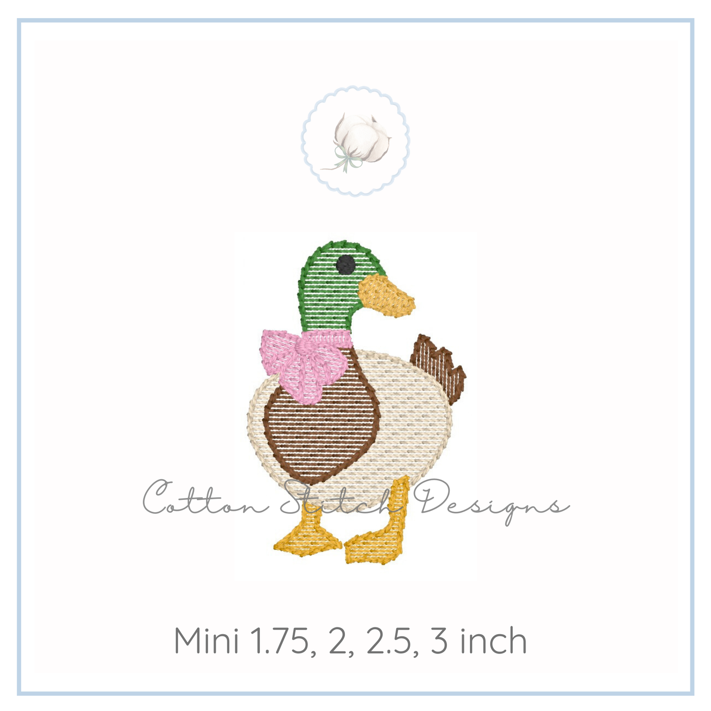 Mini Mallard Duck Girl Bow Embroidery Design