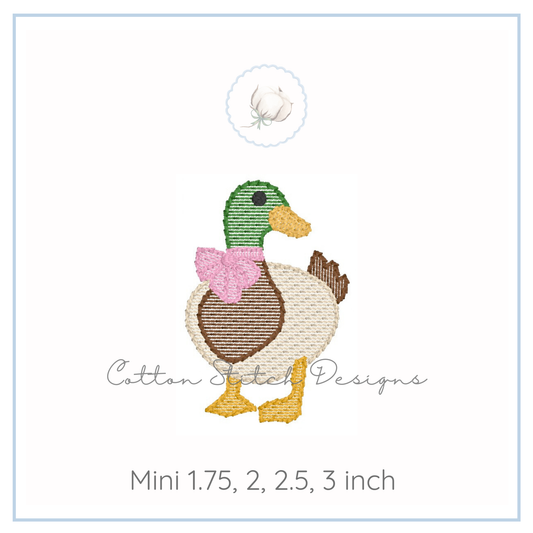 Mini Mallard Duck Girl Bow Embroidery Design