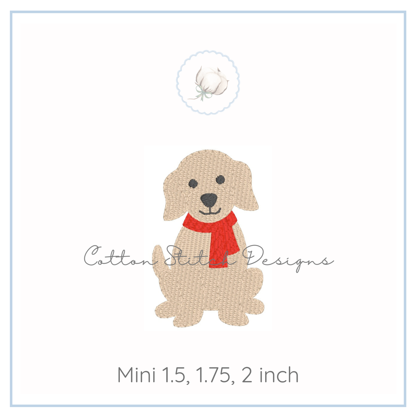 Mini Puppy with Scarf Fill Stitch Embroidery Design