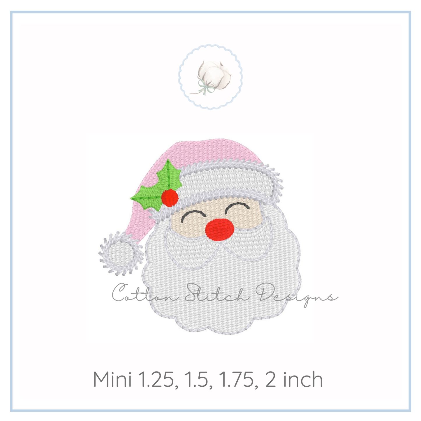 Mini Santa with Holly Fill Satin Stitch Embroidery Design
