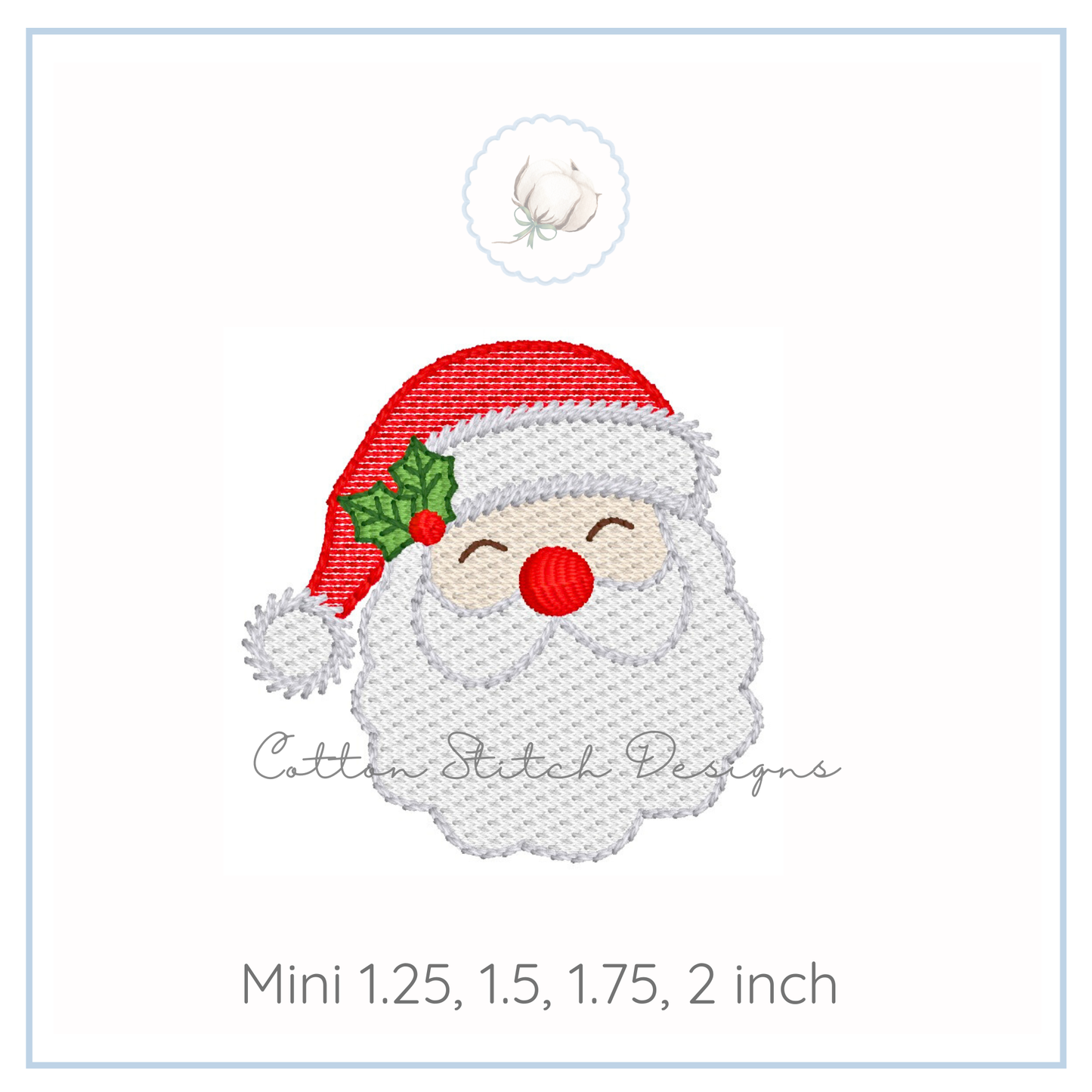 Mini Santa with Holly Sketch Stitch Embroidery Design