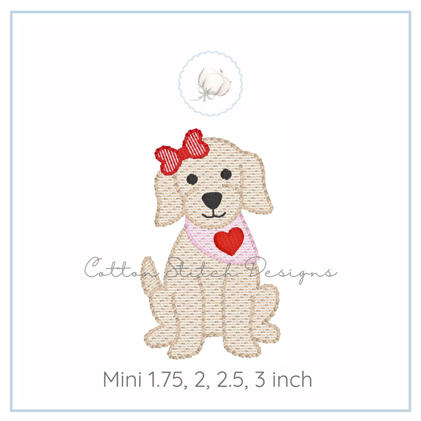 Mini Valentine Girl Puppy Sketch Embroidery Design