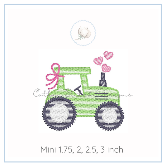Mini Valentine Girl Tractor Sketch Embroidery Design