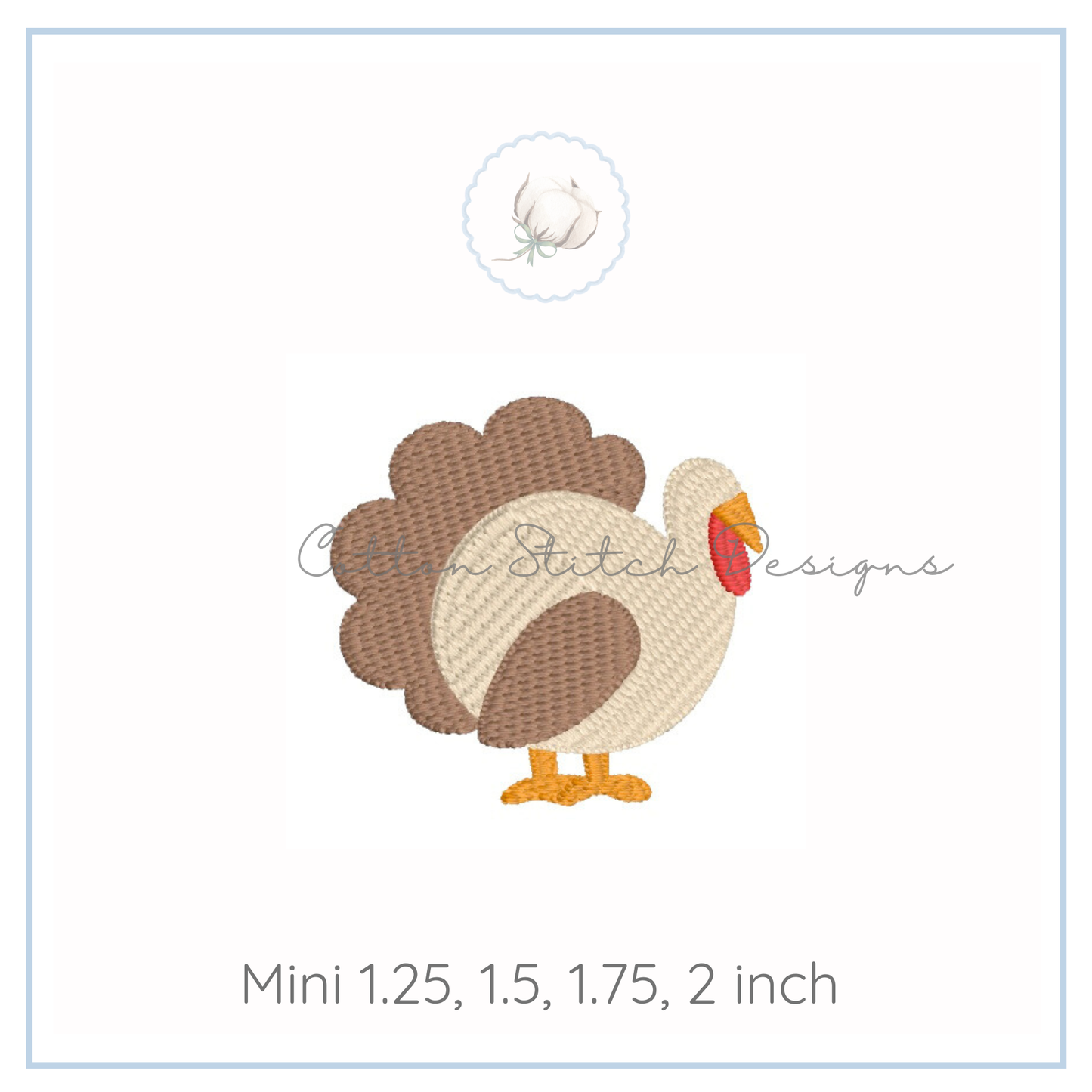 Mini Wild Turkey Fill Stitch Embroidery Design