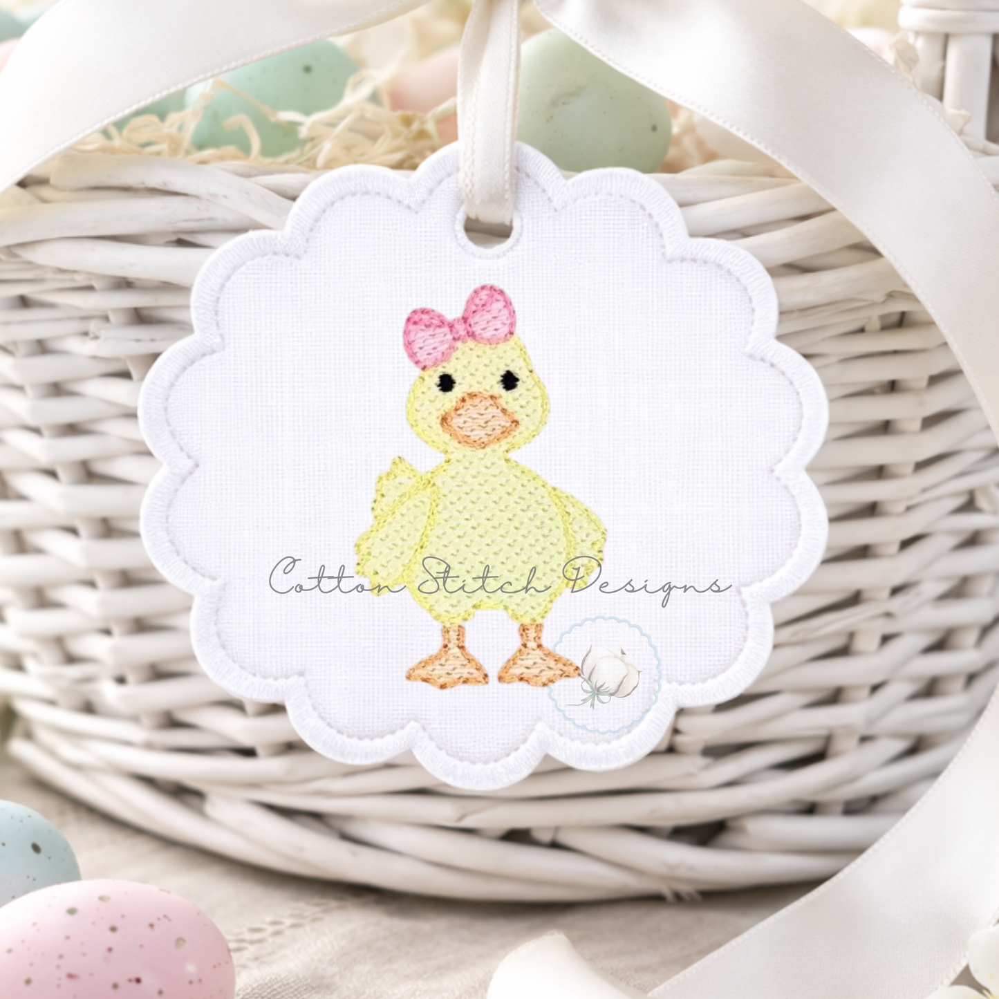 Mini Yellow Duck with Bow Sketch Embroidery Design
