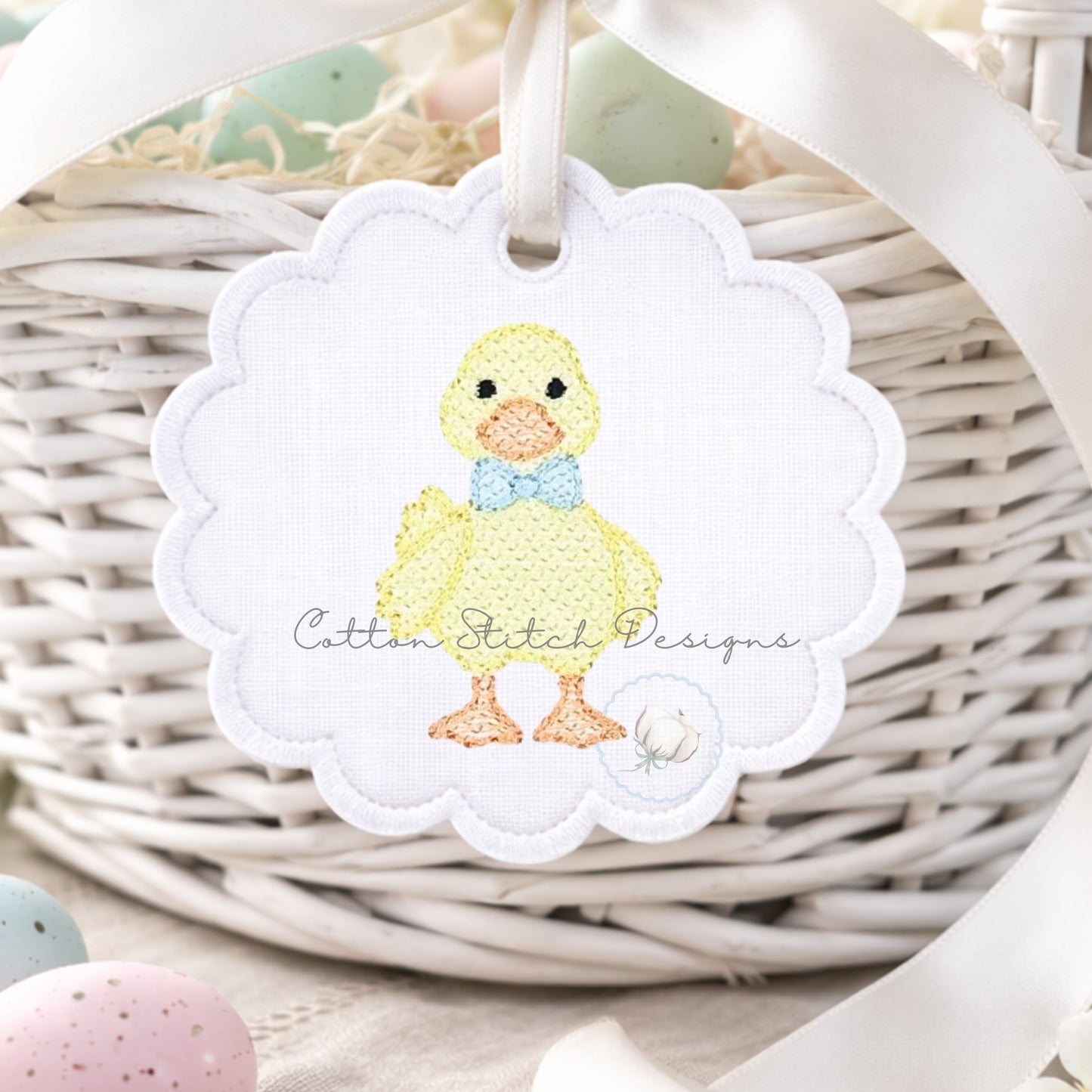 Mini Yellow Duck with Bow Tie Sketch Embroidery Design