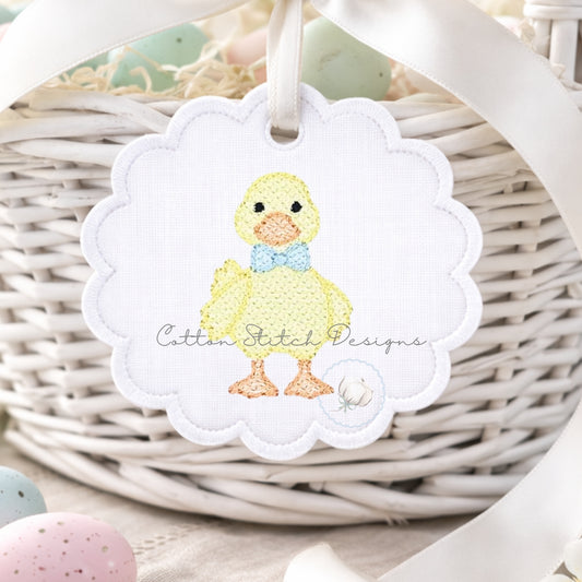 Mini Yellow Duck with Bow Tie Sketch Embroidery Design