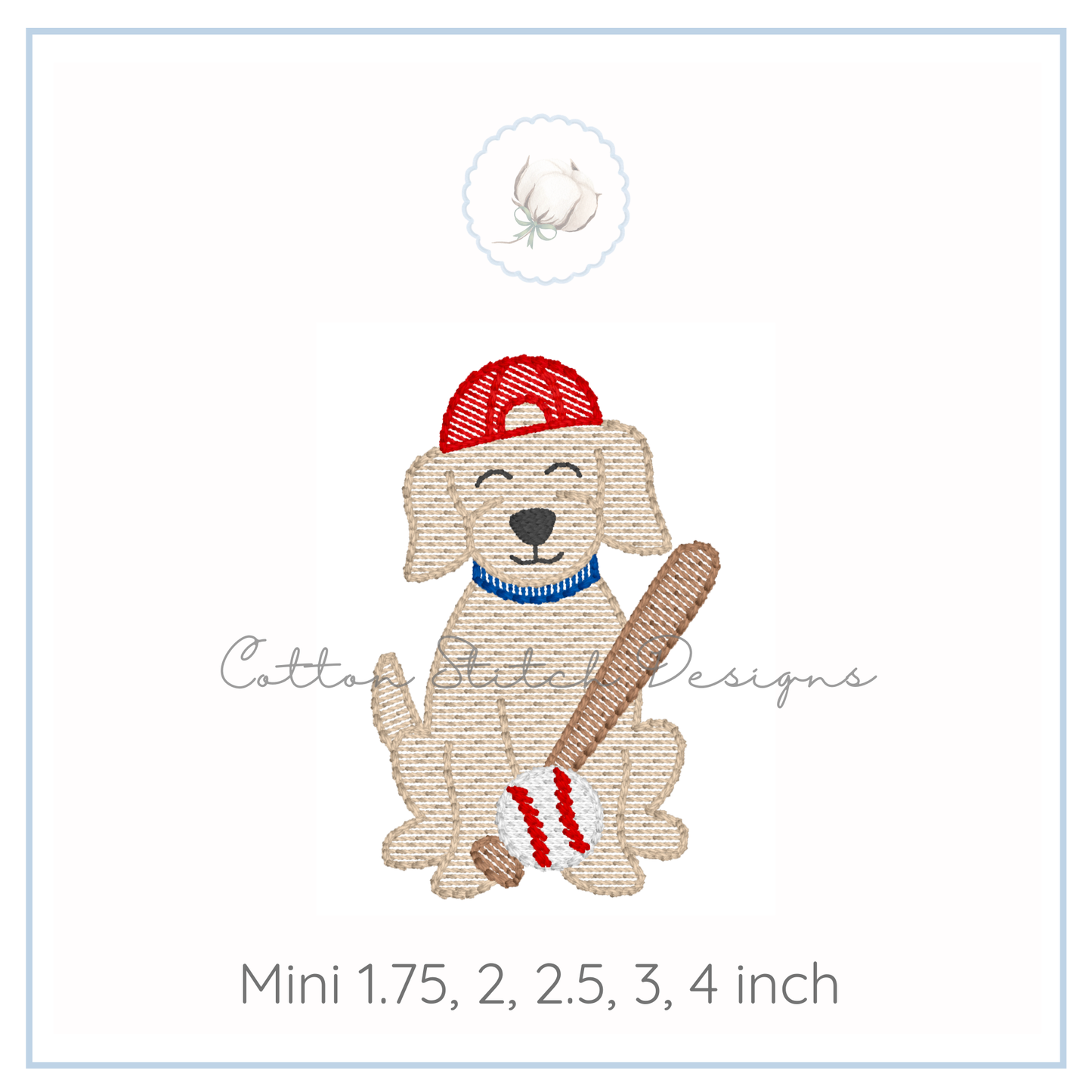 Mini Baseball Puppy Embroidery Design