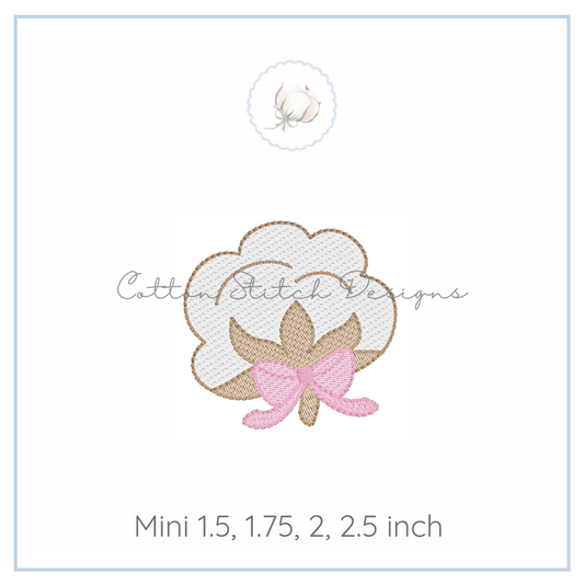 Mini Cotton Boll with Bow Embroidery Design