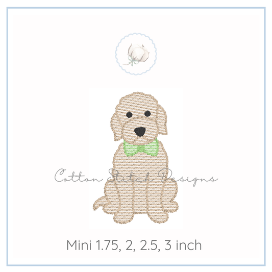 Mini Golden Doodle Puppy with Bow Tie Embroidery Design