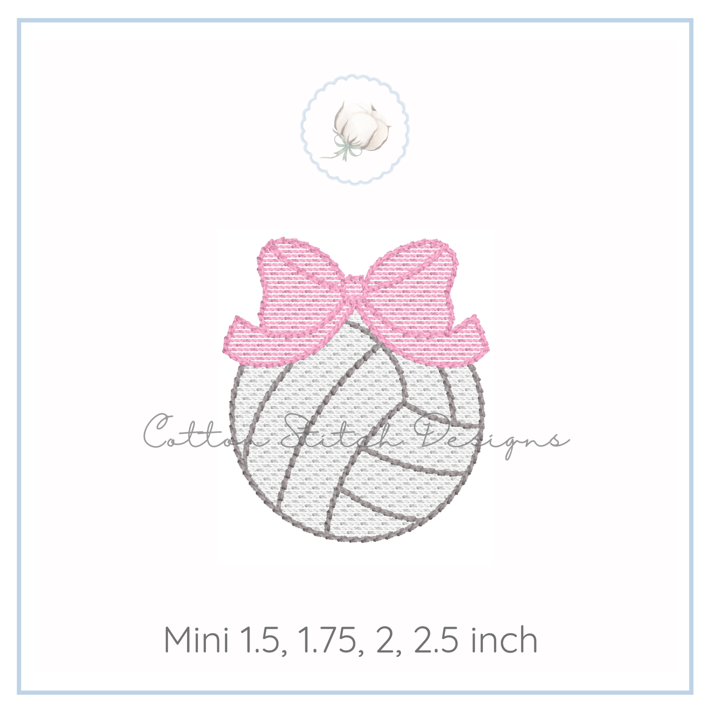 Mini Volleyball with Bow Embroidery Design